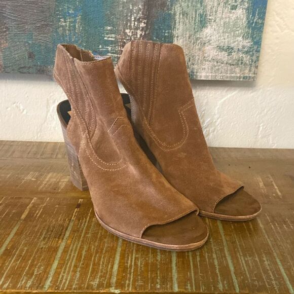 Dolce Vita Shoes - Dolce Vita Open Toe Suede Chunky Heels Women Size 10 Tan Western Boho Festival